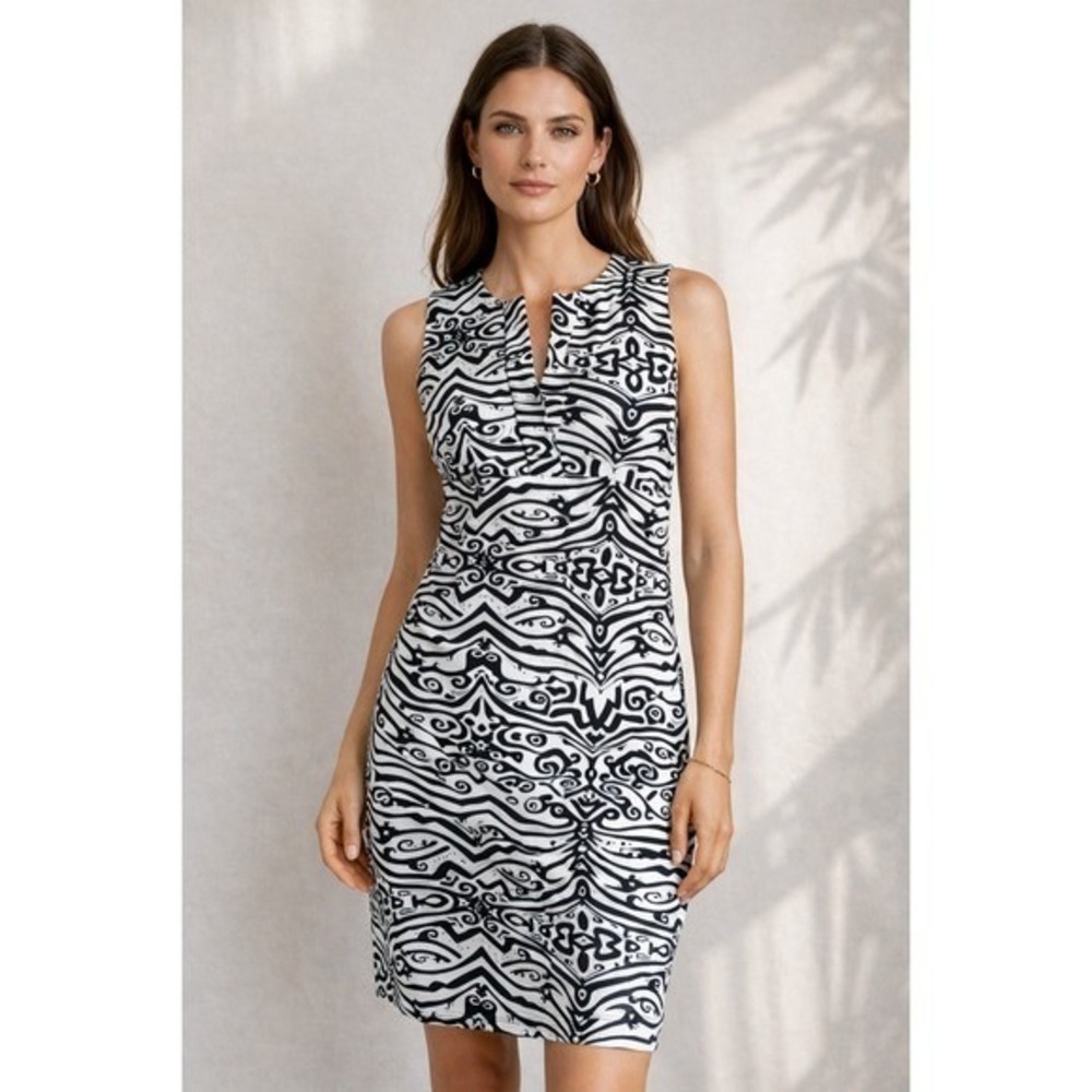 Jude Connally Ellie Black White Jude Cloth Geo Abstract Shift Dress SZ Small